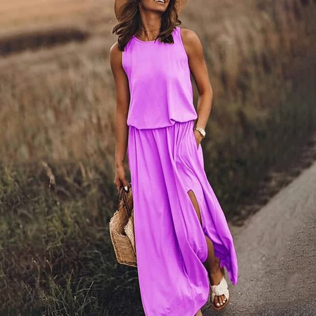 Abito Maxi Senza Maniche con Spacchi Laterali | Tessuto Leggero | Elegante e Casual