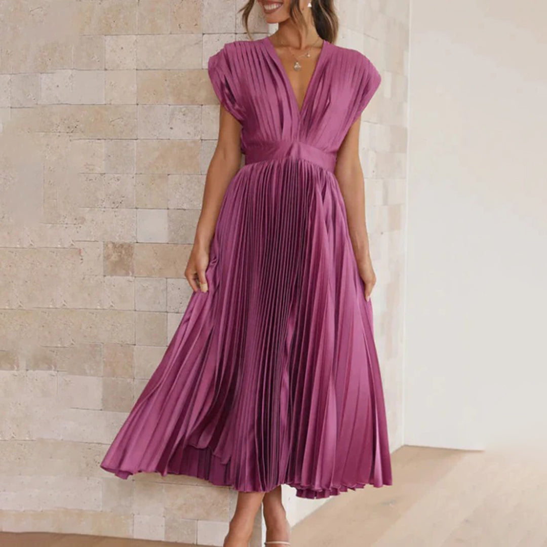 Abito Lungo Plissettato | Satinato | Elegante da Cerimonia