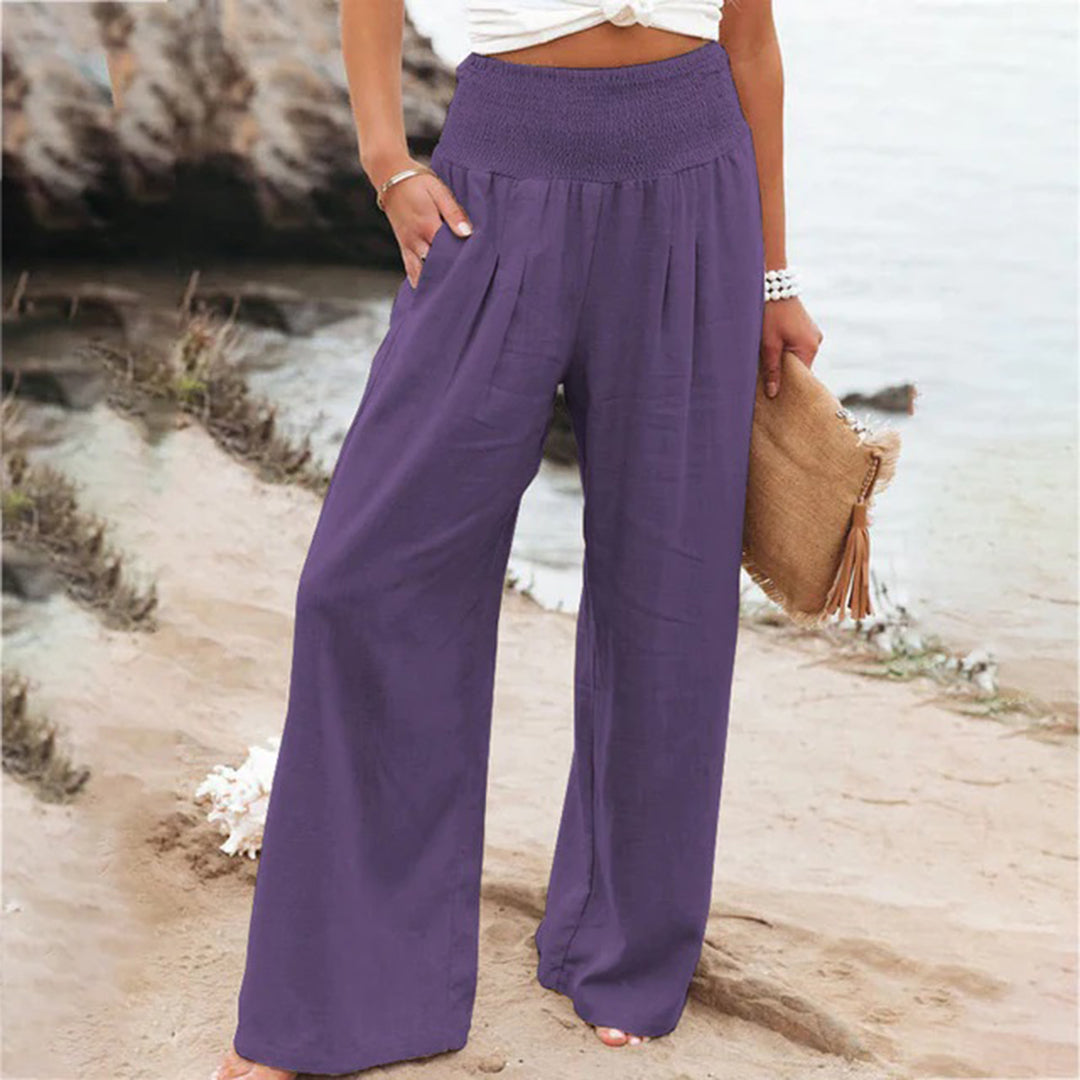 Pantaloni Estivi Donna | Cotone-Lino | Gamba Larga e Vita Alta con Cintura