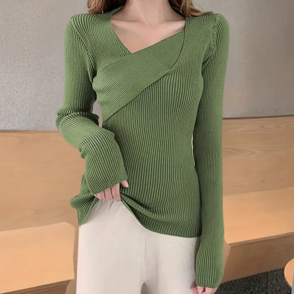 Maglione a Coste | Scollo Asimmetrico | Elegante e Femminile
