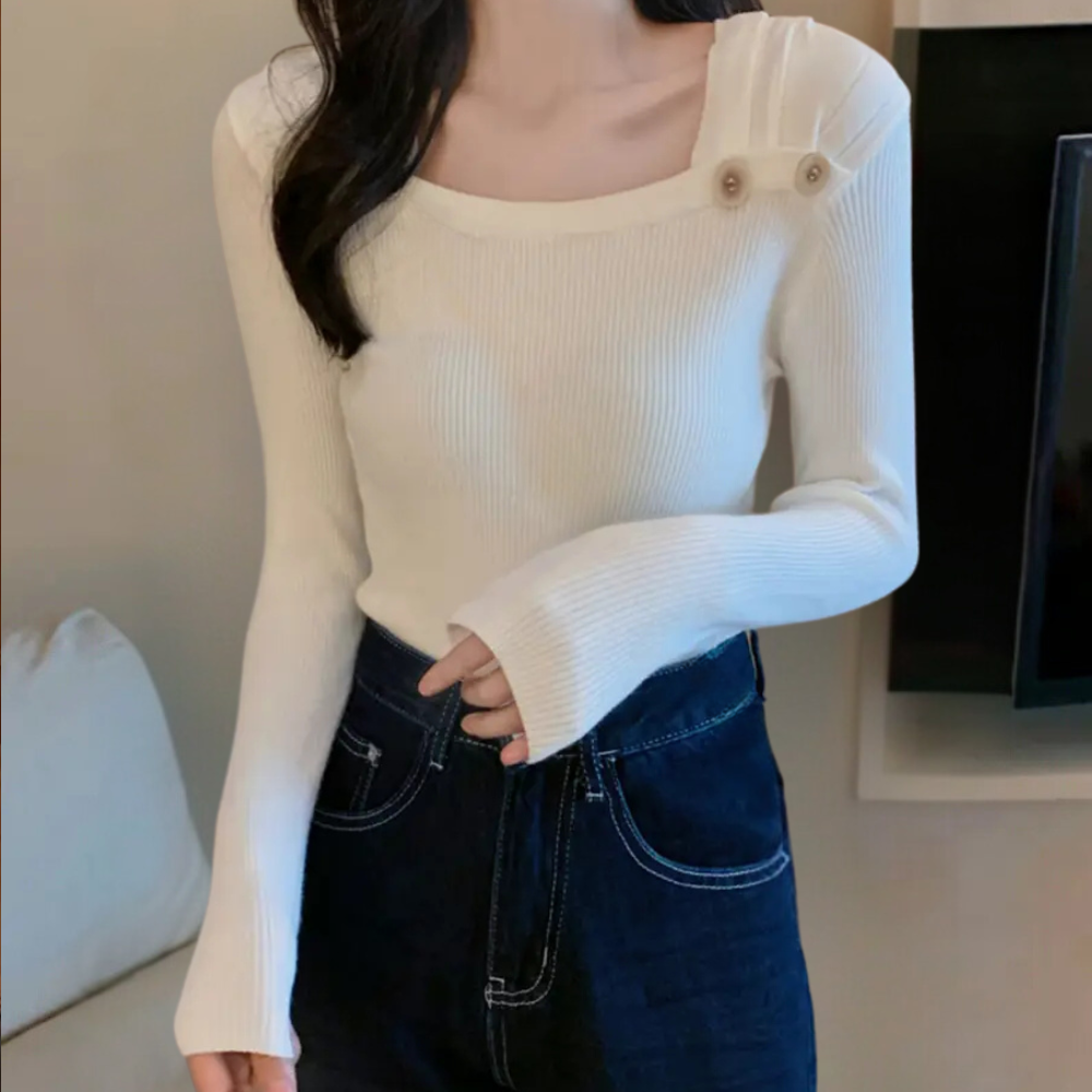 Maglione Elegante Donna | Scollo Quadrato | Morbido e Aderente