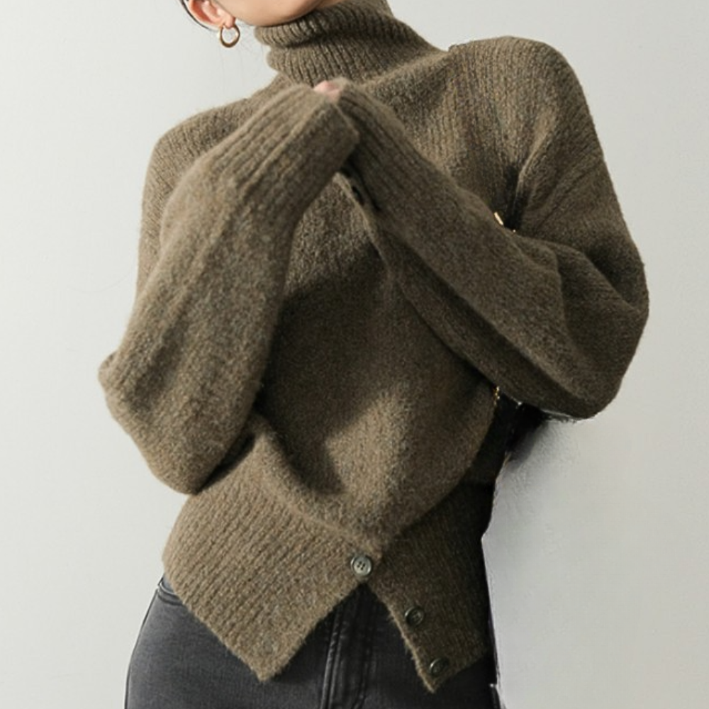 Maglione a Collo Alto con Orlo Asimmetrico | Morbido e Trendy | Perfetto per l’Inverno