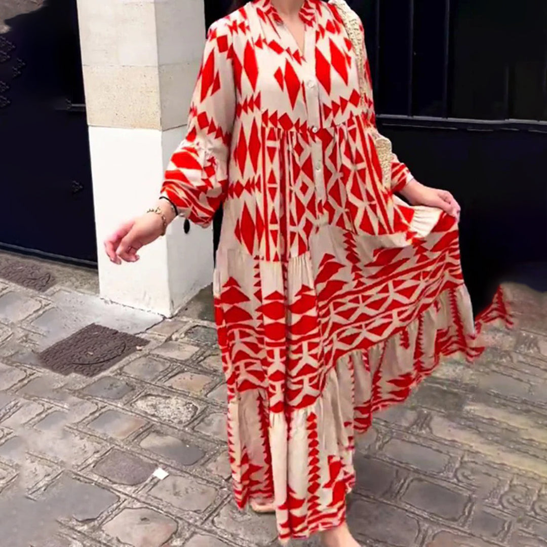 Abito Lungo Boho con Stampa Etno-Chic | Elegante | Fluttuante & Raffinato
