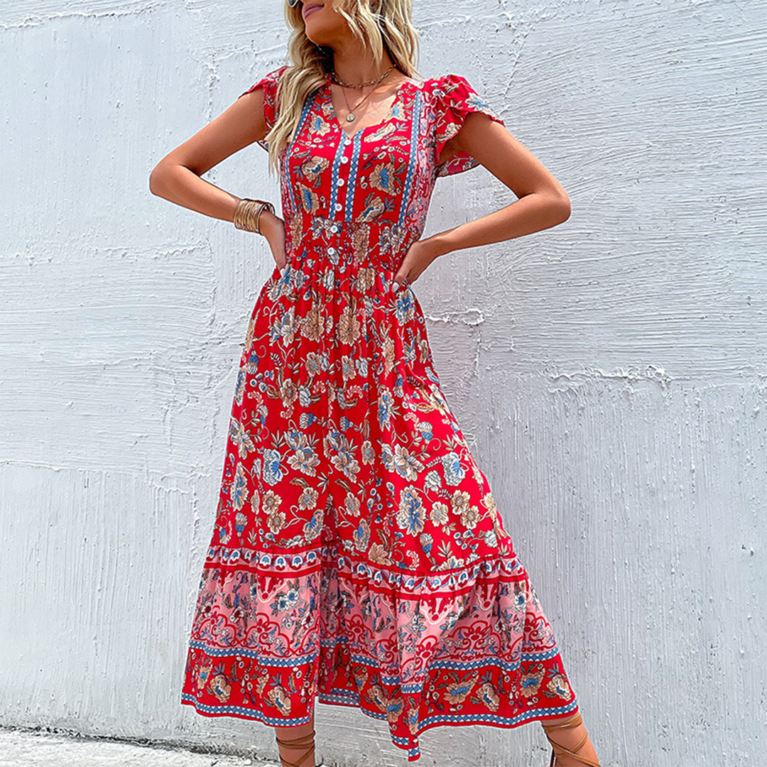 Abito Lungo Boho | Stampa Etnica | Leggero e Fluttuante