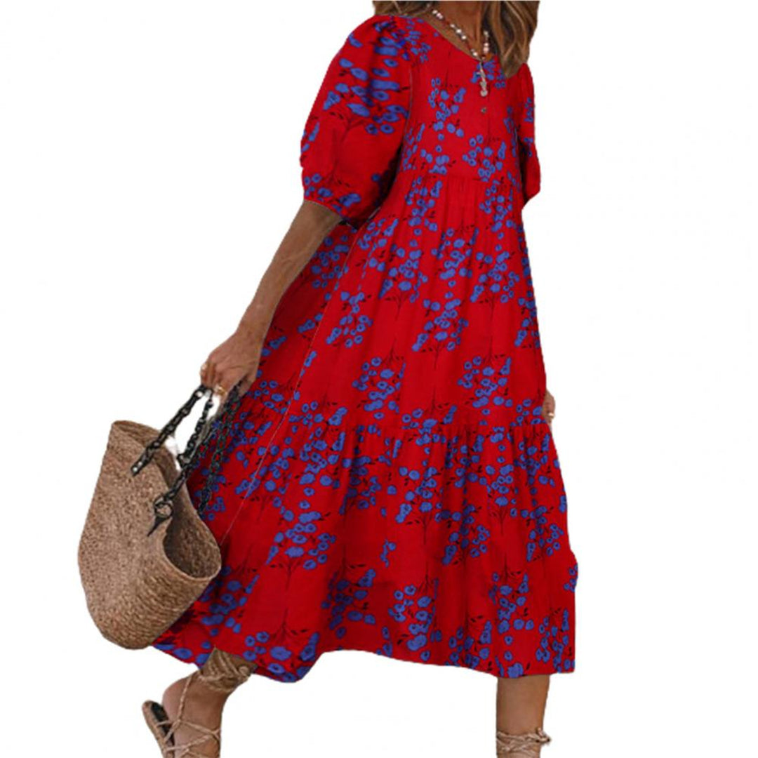 Abito Midi Oversize | Comodo & Chic | Maniche a Sbuffo & Stampa Vivace