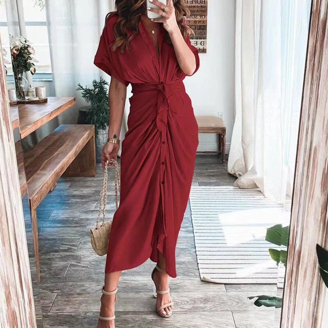 Abito Lungo Drappeggiato | Scollo a V | Elegante e Versatile