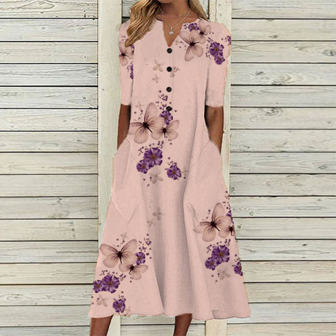Abito Midi Floreale con Bottoni | Elegante | Comodo & Femminile
