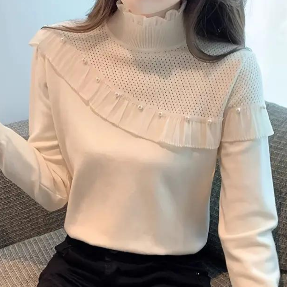 Maglione Dolcevita Donna | Ruches & Perle | Stile Elegante e Romantico