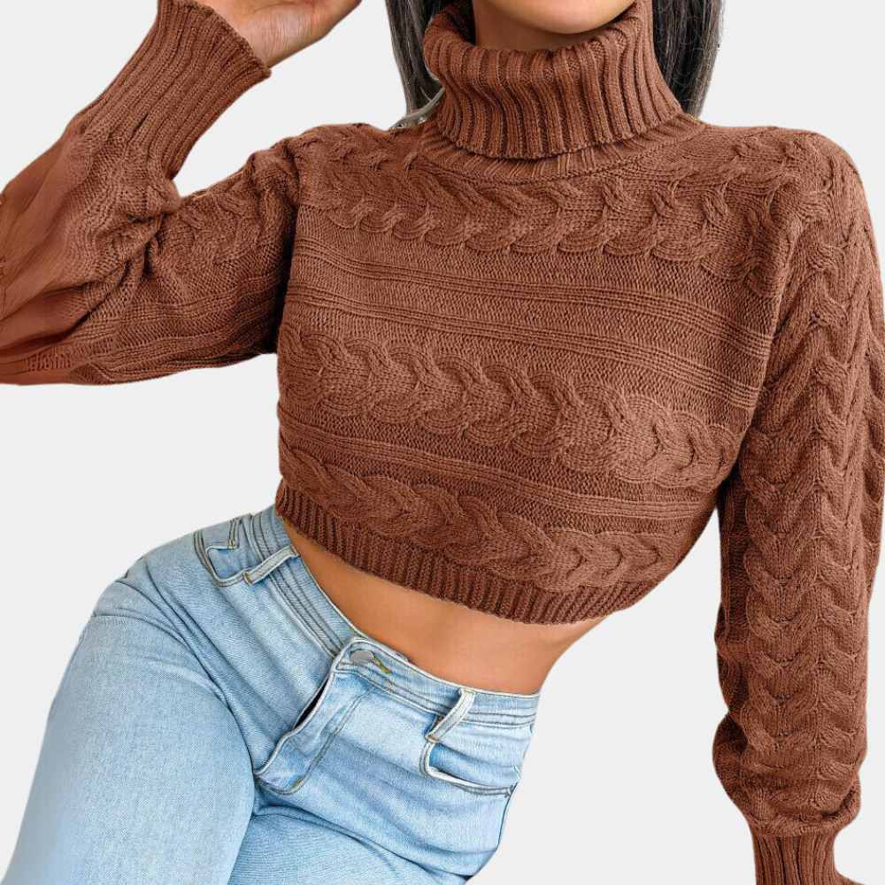 Maglione Cropped a Collo Alto | Lavorato a Treccia | Sexy e Caldo