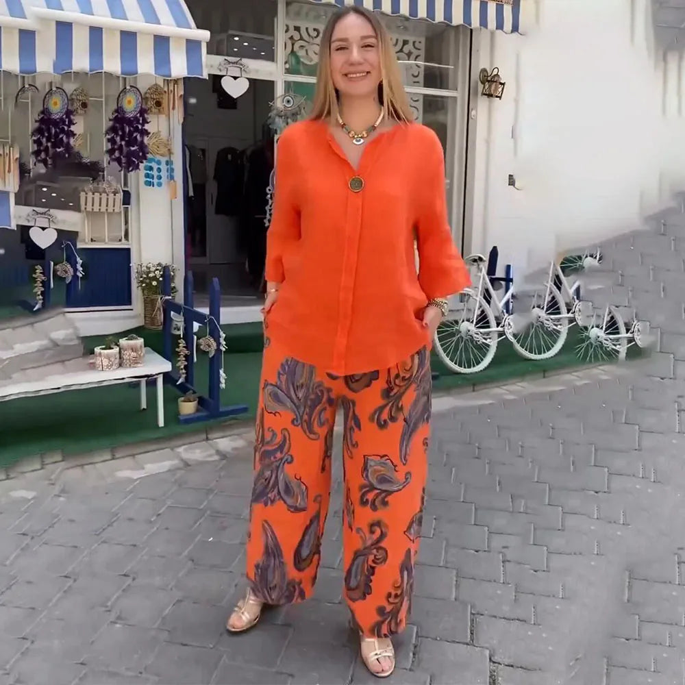 Camicia in lino con scollo a V