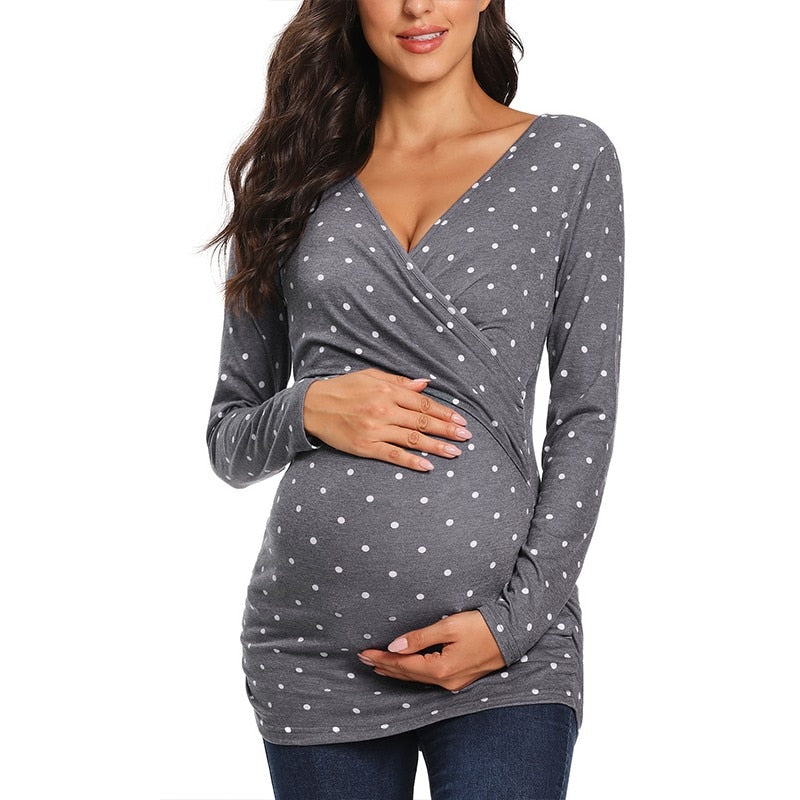 Maglia Premaman Allattamento | Cotone Elasticizzato | Scollo Incrociato