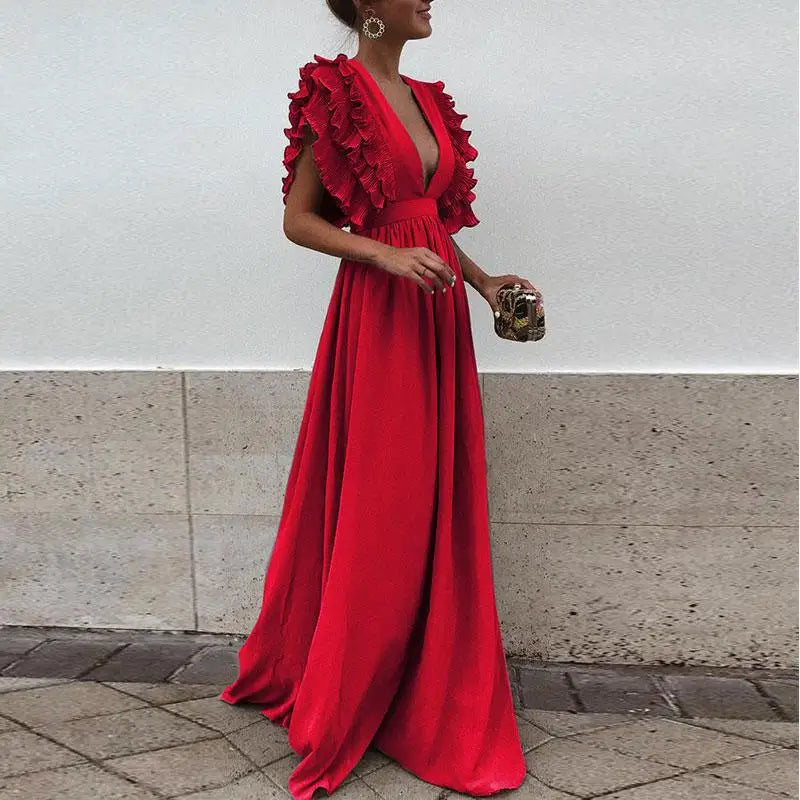 Abito Lungo Elegante | Scollo Profondo | Fluido e Sofisticato