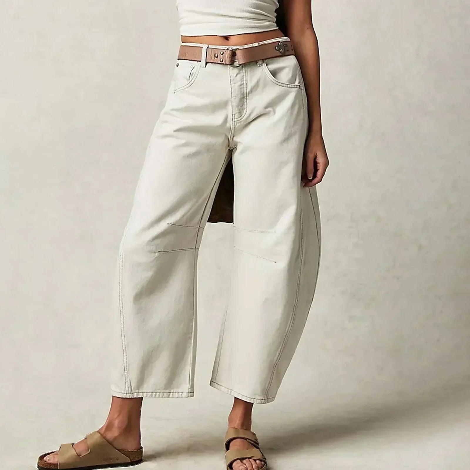 Jeans a Gamba Larga | Orlo Arricciato | Stile Casual e Vintage