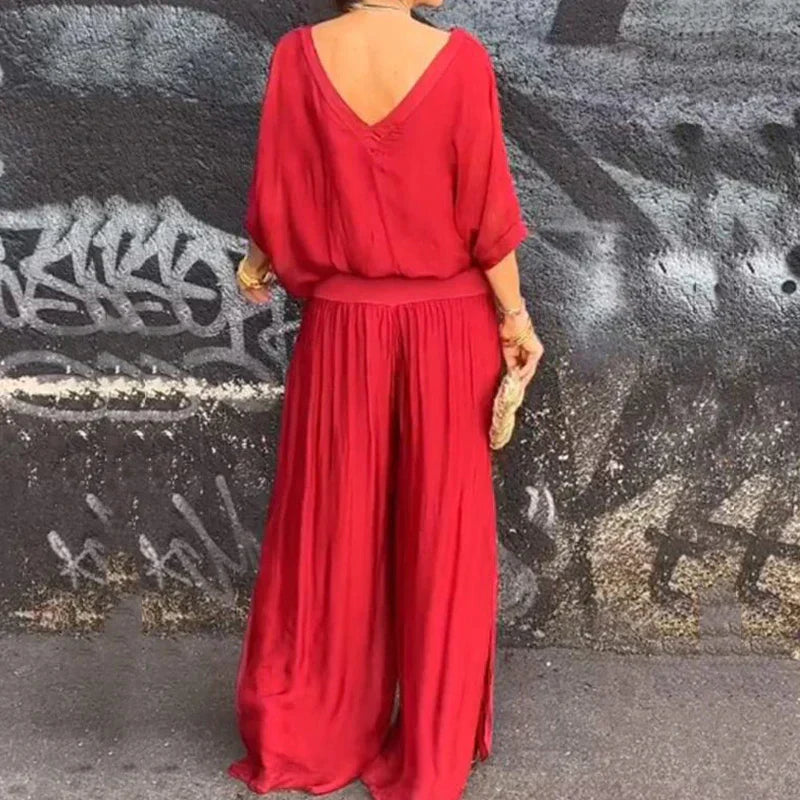 Completo fluido con top e pantaloni ampi