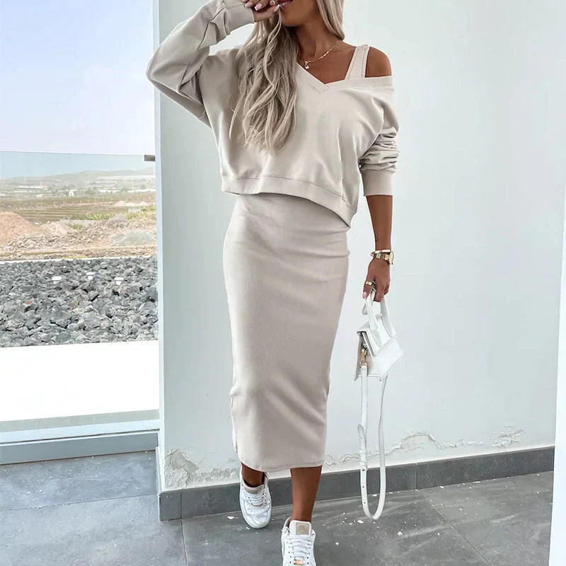 Completo Maglia | Coordinato a Costine | Top Crop con Gonna Midi