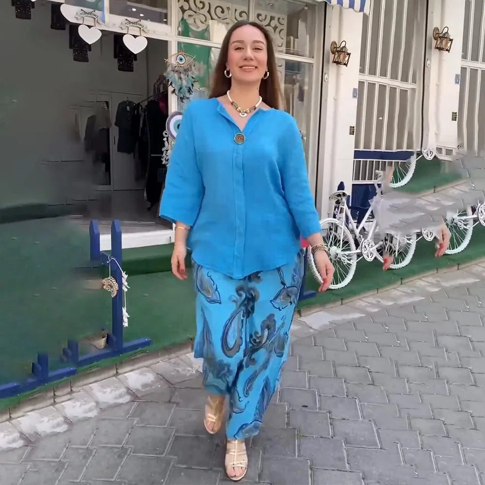 Camicia in lino con scollo a V