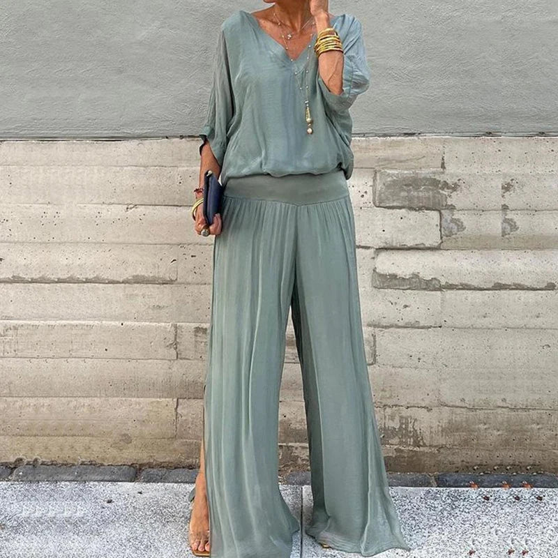 Completo fluido con top e pantaloni ampi