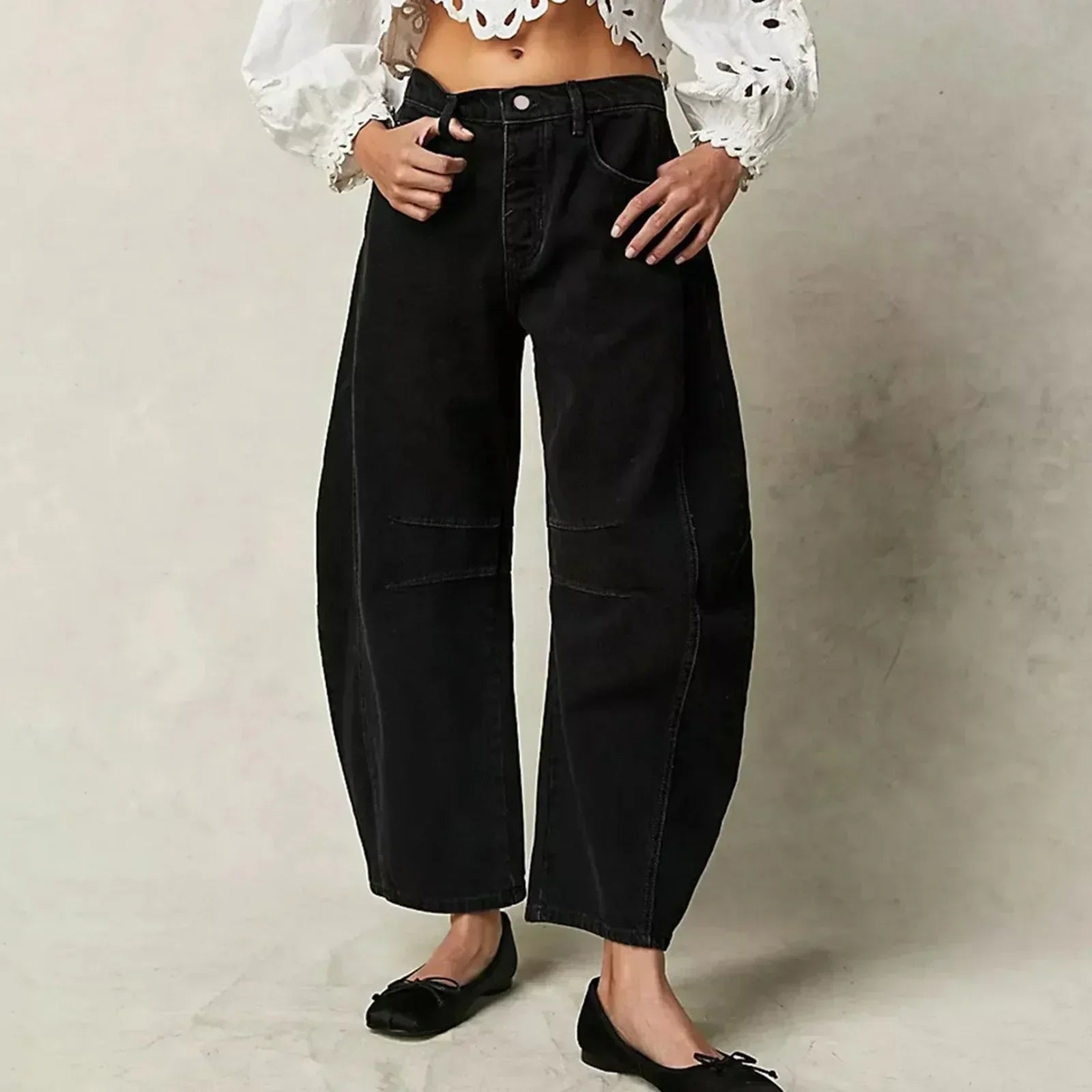 Jeans a Gamba Larga | Orlo Arricciato | Stile Casual e Vintage