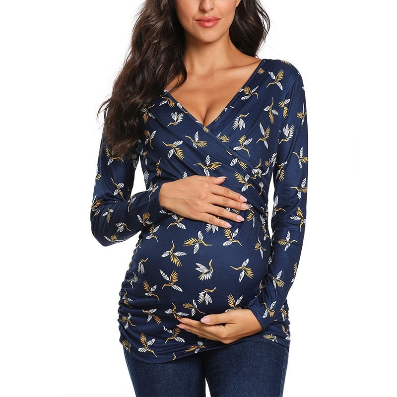 Maglia Premaman Allattamento | Cotone Elasticizzato | Scollo Incrociato
