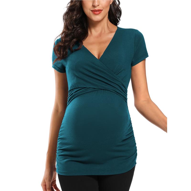 Maglia Premaman Allattamento | Cotone Elasticizzato | Scollo Incrociato
