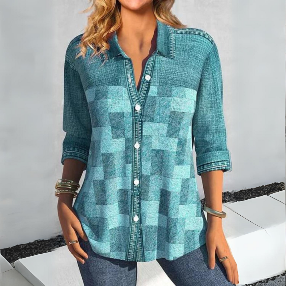 Camicia a Quadri Effetto Denim | Maniche 3/4 | Casual Chic