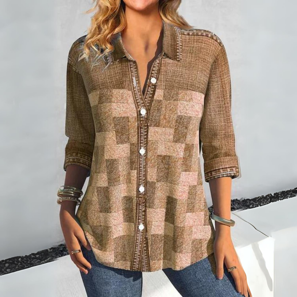 Camicia a Quadri Effetto Denim | Maniche 3/4 | Casual Chic