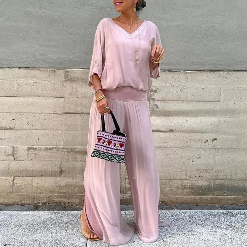 Completo fluido con top e pantaloni ampi