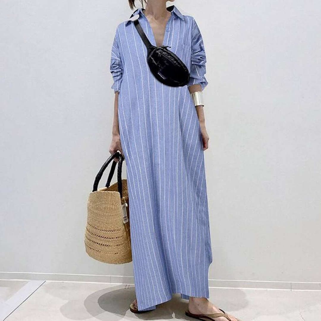 Maxi Dress Camicia | Righe Sottili | Casual e Sofisticato