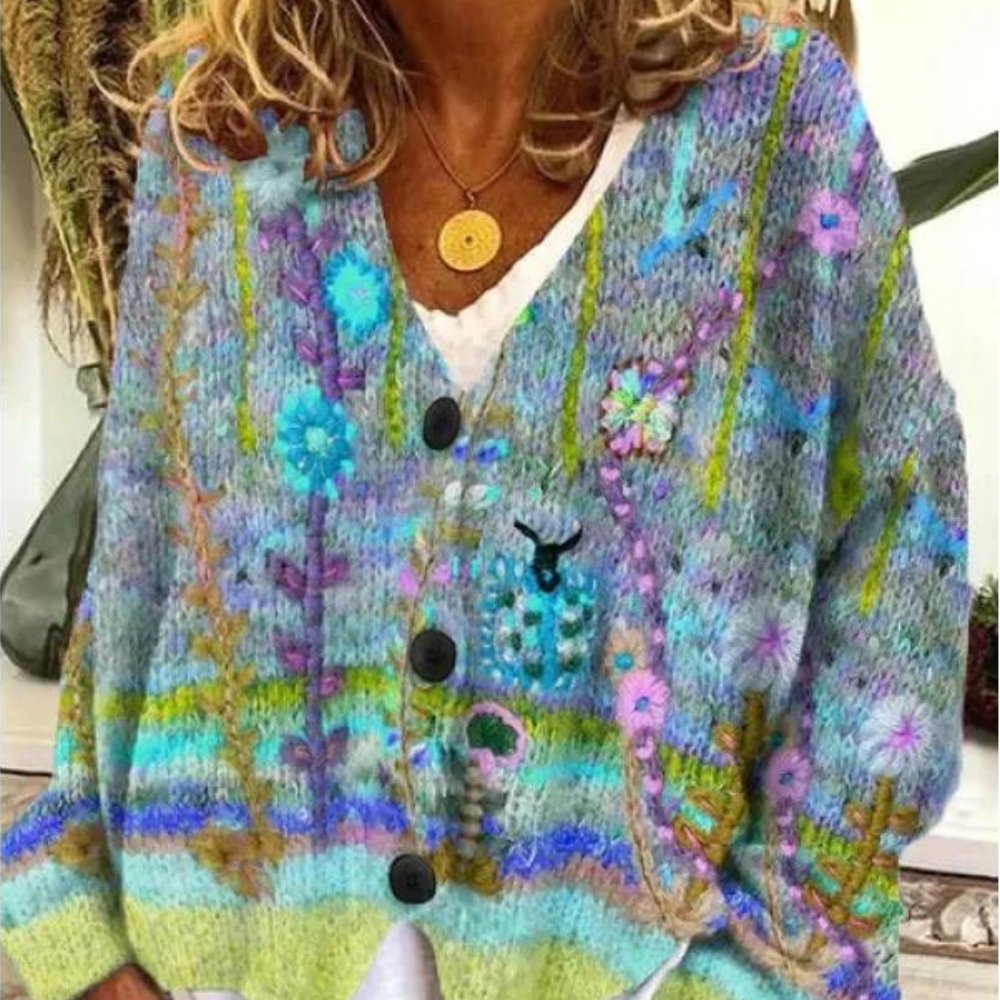 Cardigan Colorato con Fantasia Floreale | Misto Cotone | Boho Chic e Confortevole