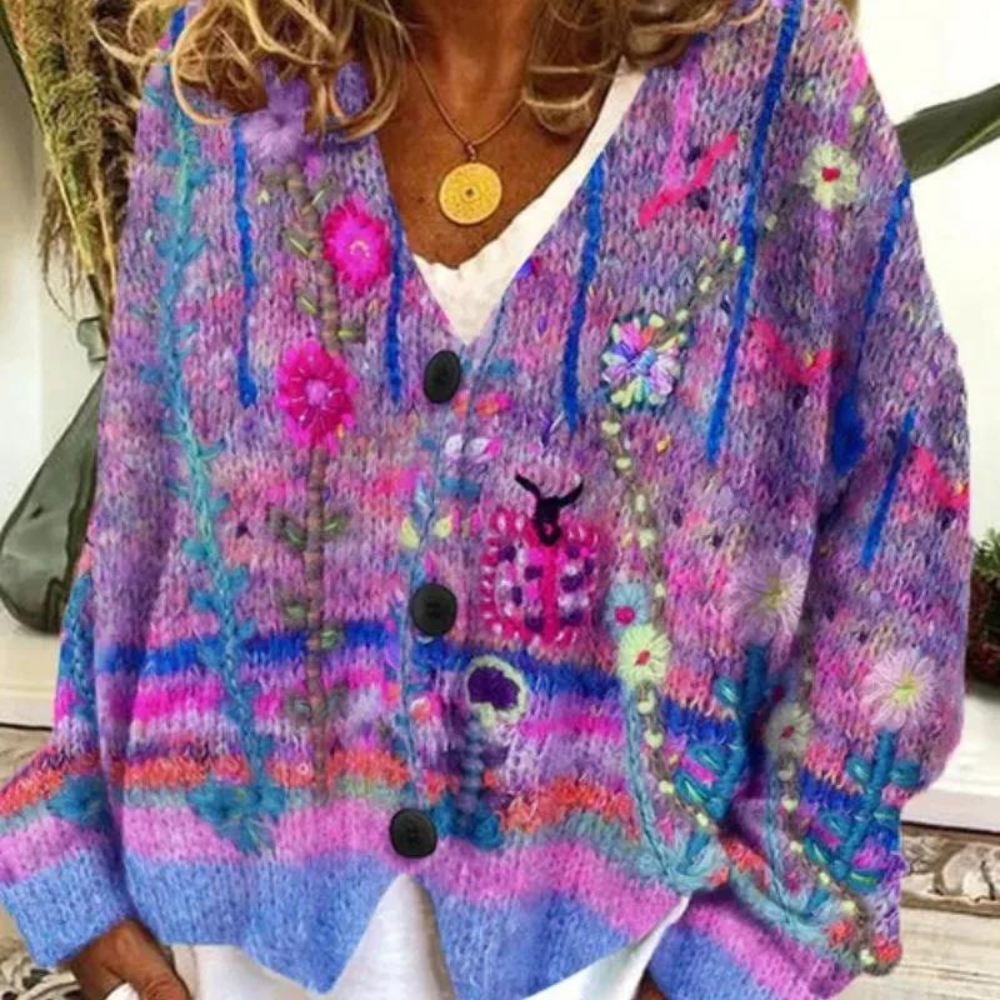 Cardigan Colorato con Fantasia Floreale | Misto Cotone | Boho Chic e Confortevole