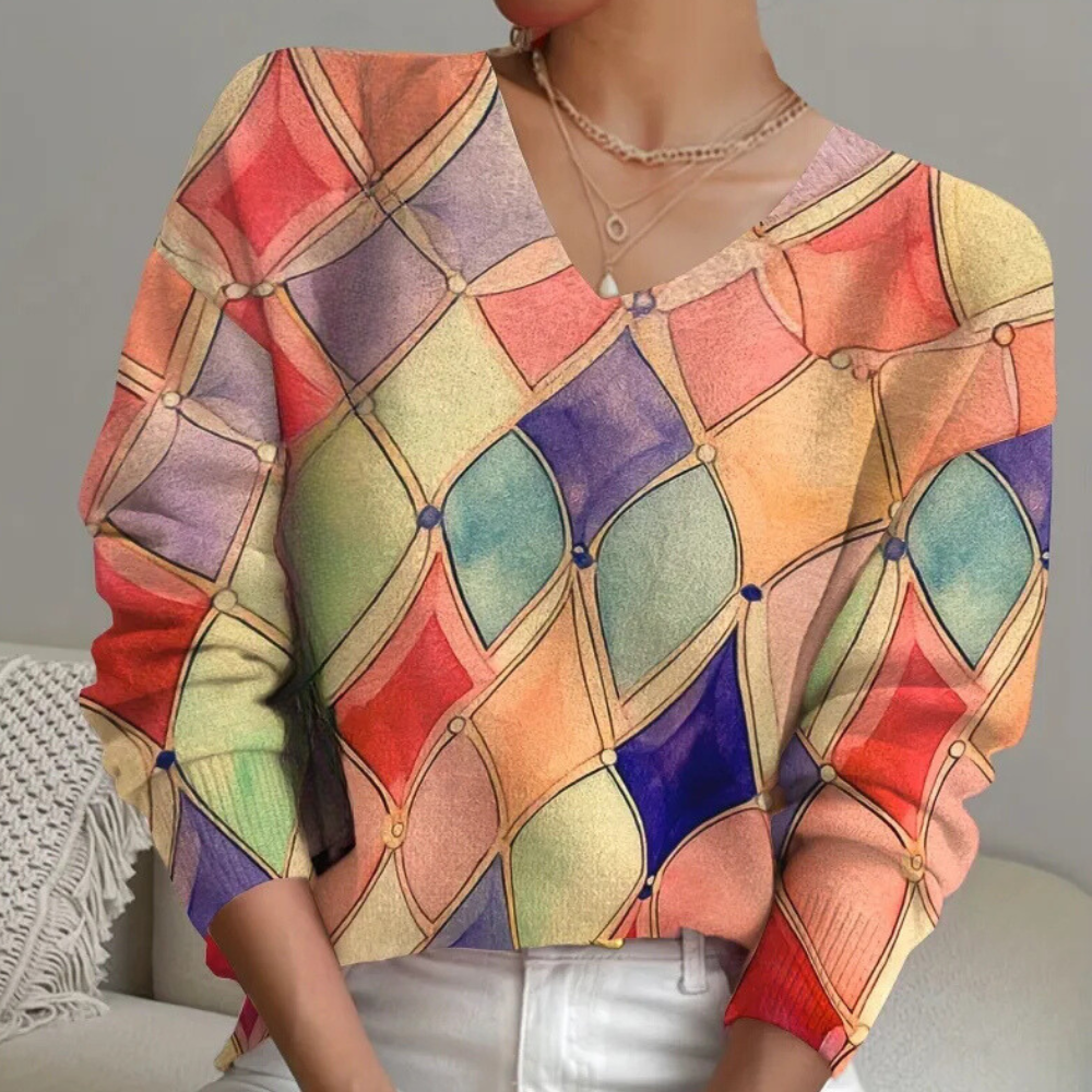 Maglione Rombi Multicolore | Stile Artistico | Caldo e Confortevole