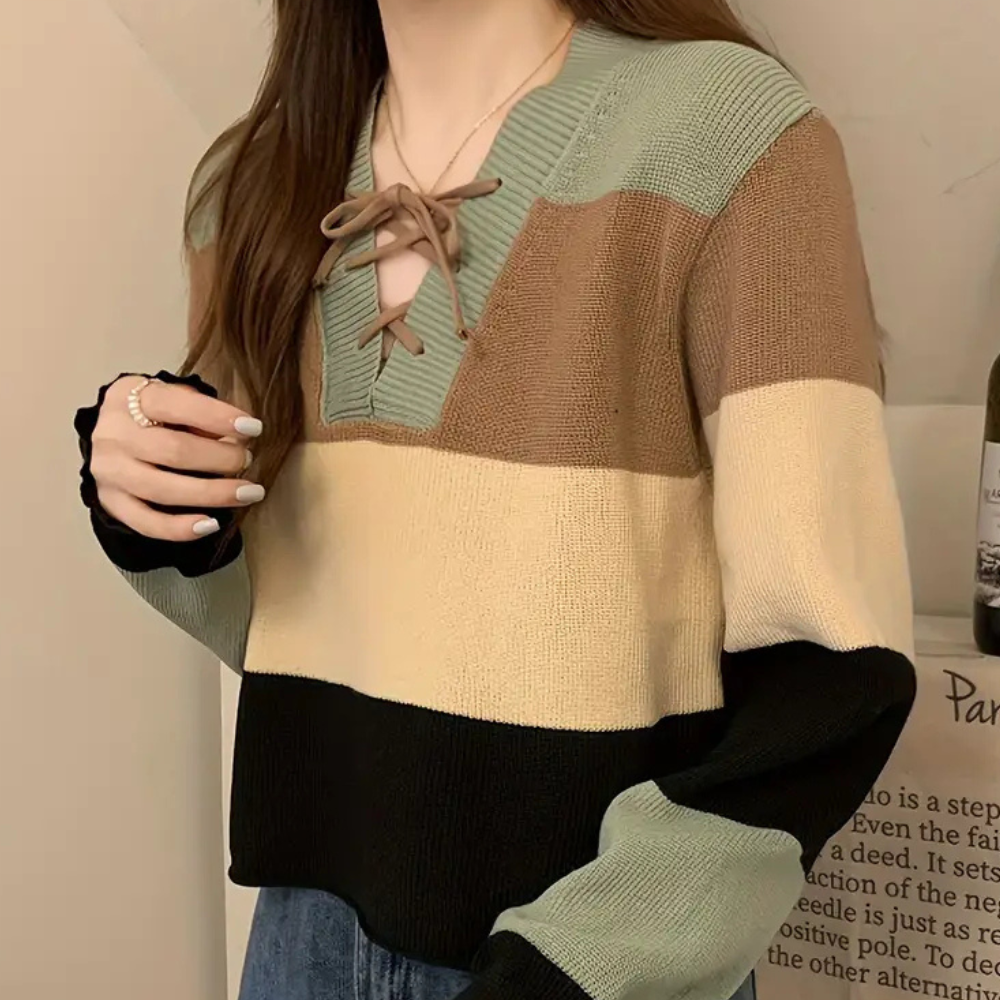 Maglione a Righe con Lacci | Morbido e Casual | Perfetto per l’Autunno