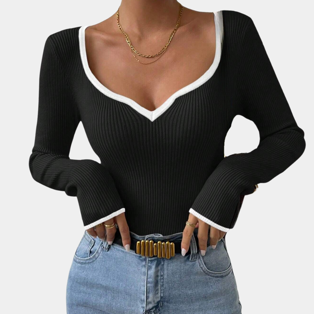 Maglia a Coste | Scollo a Cuore | Elegante e Femminile