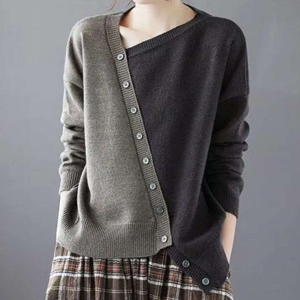 Maglia Asimmetrica Donna | Bicolore con Bottoni | Stile Casual e Moderno