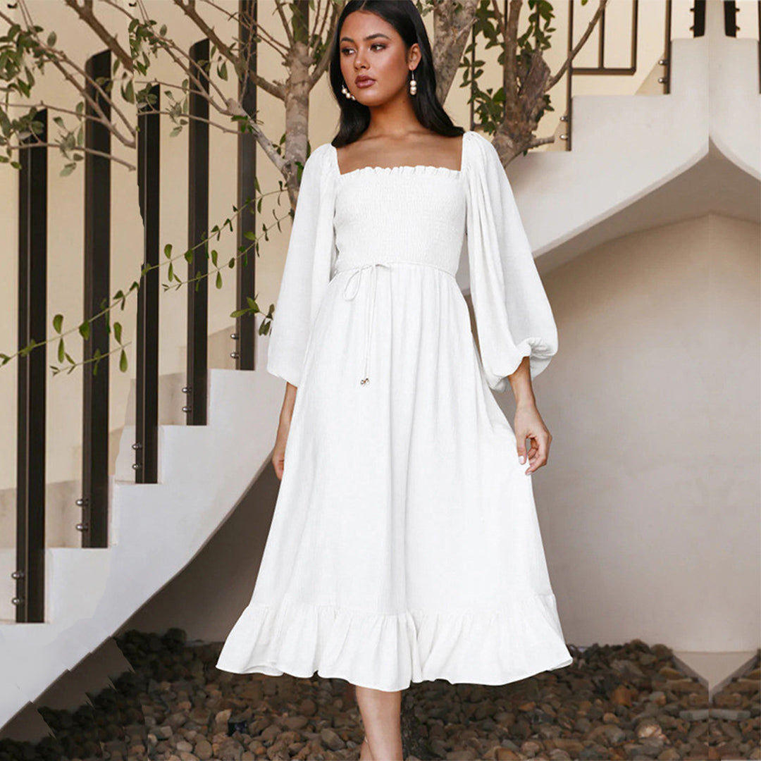 Abito Midi Elegante | Scollo Quadrato | Maniche a Campana