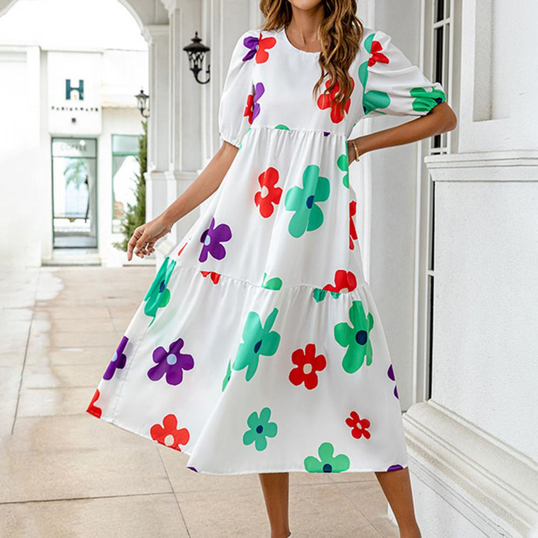 Abito Midi Oversize | Comodo & Chic | Maniche a Sbuffo & Stampa Vivace