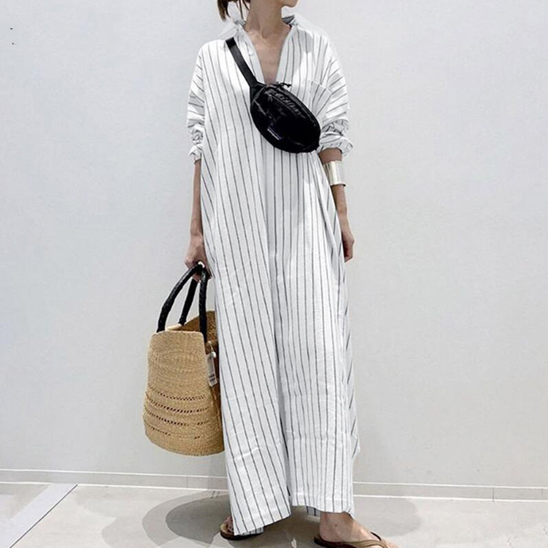 Maxi Dress Camicia | Righe Sottili | Casual e Sofisticato