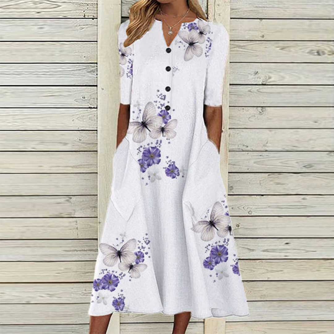 Abito Midi Floreale con Bottoni | Elegante | Comodo & Femminile
