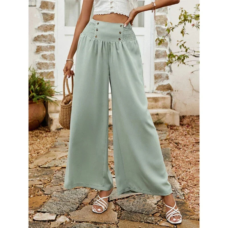 Pantaloni Palazzo Donna | Poliestere Leggero | Vita Alta Verde Salvia