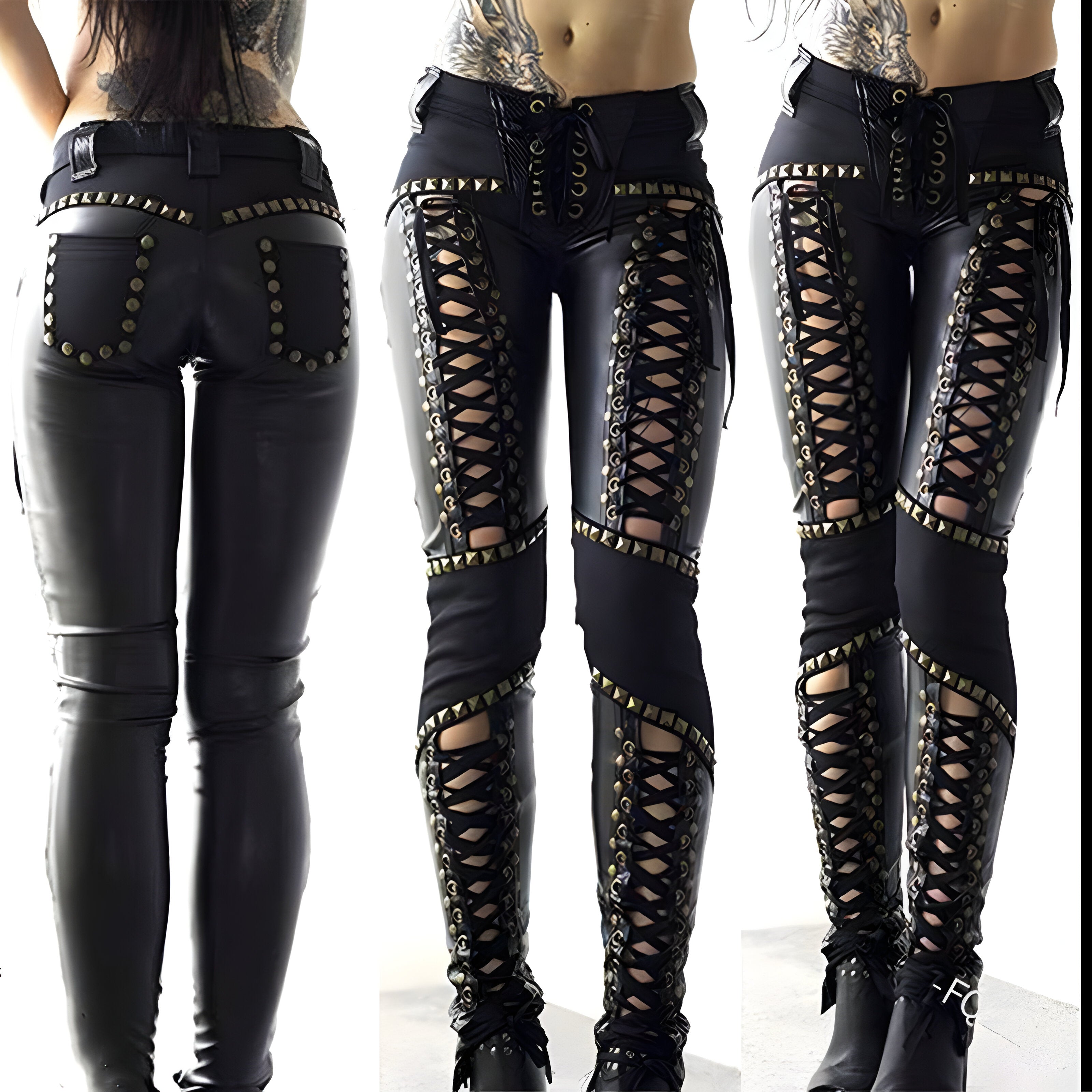 Pantaloni Punk in Ecopelle | Intrecciati | Dettagli Borchie