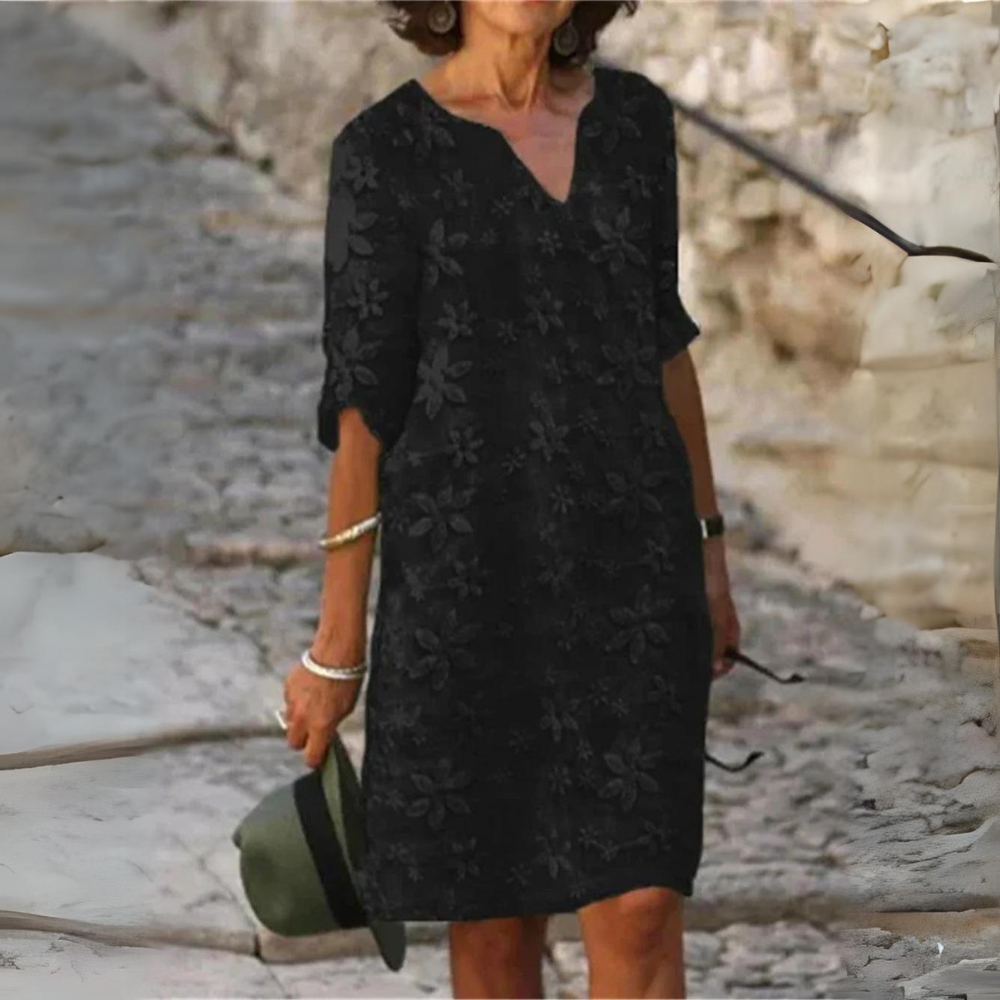 Embroidered Cotton Dress | Lightweight | Floral Texture