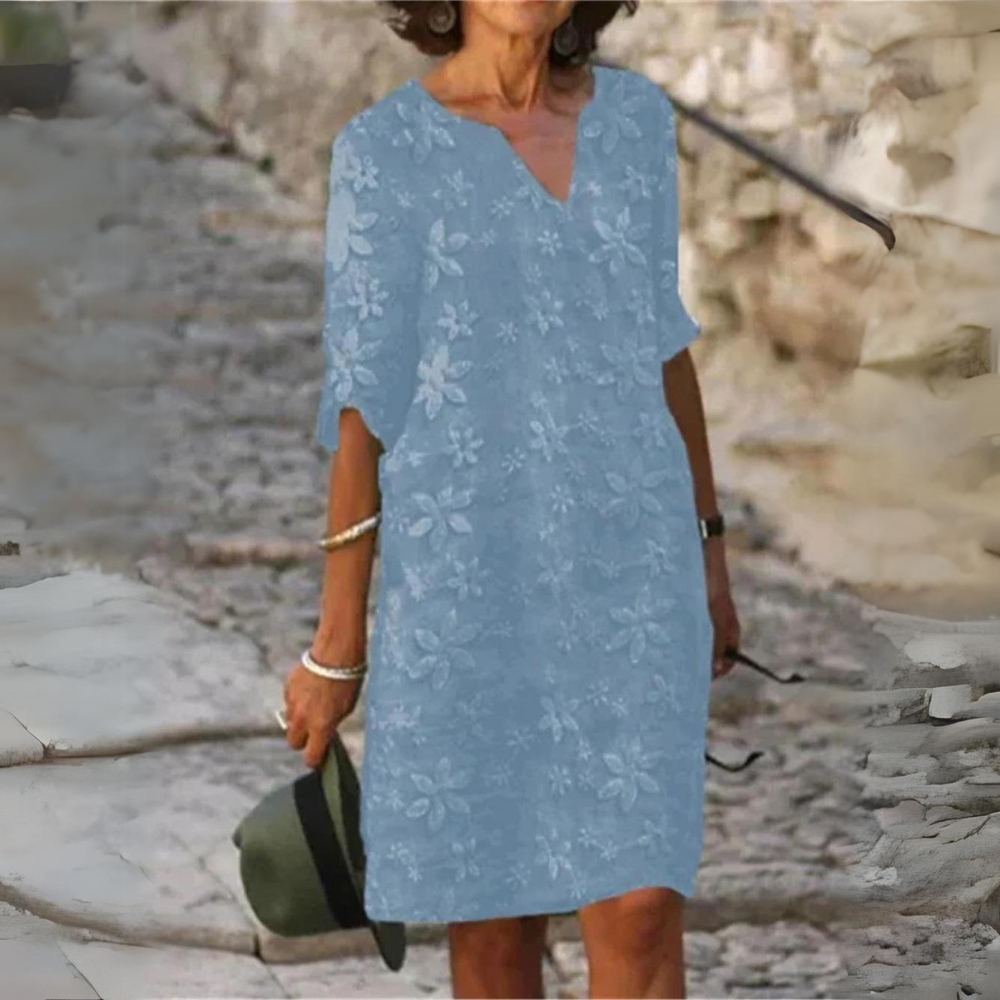 Embroidered Cotton Dress | Lightweight | Floral Texture