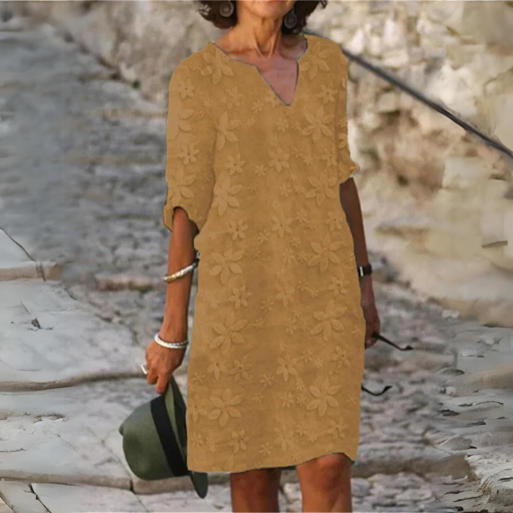 Embroidered Cotton Dress | Lightweight | Floral Texture