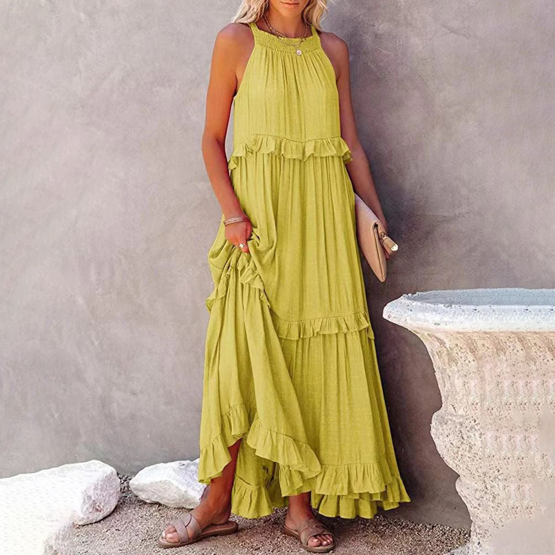 Abito Lungo con Balze | Leggero & Romantico | Vestibilità Ampia & Design Senza Maniche