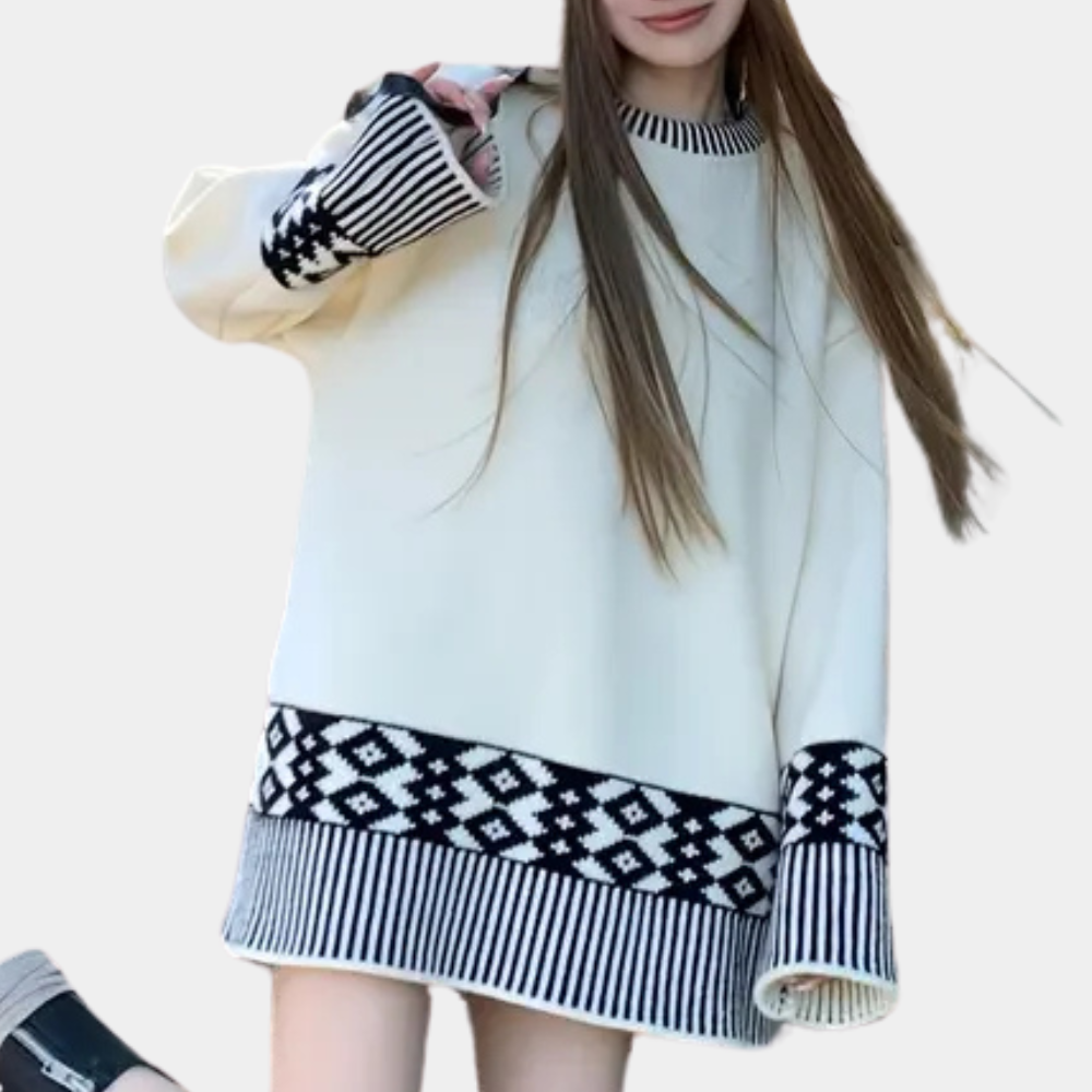 Maglione Oversize | Collo Alto | Dettagli Geometrici Chic