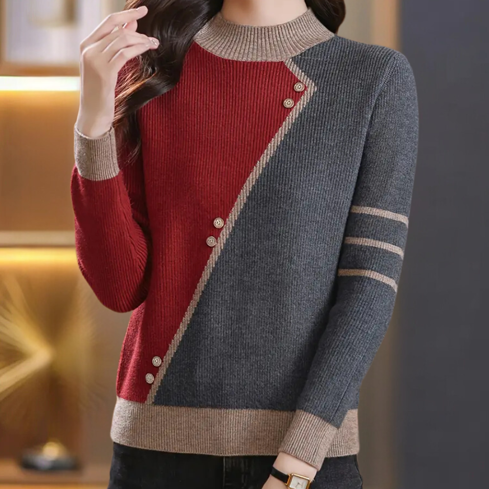 Maglione Asimmetrico | Blocchi di Colore | Caldo e Elegante