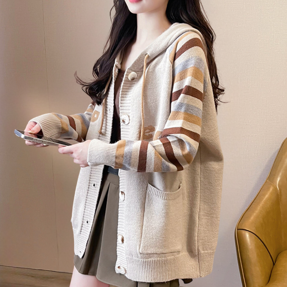 Cardigan con Cappuccio | Maniche a Righe | Casual e Versatile