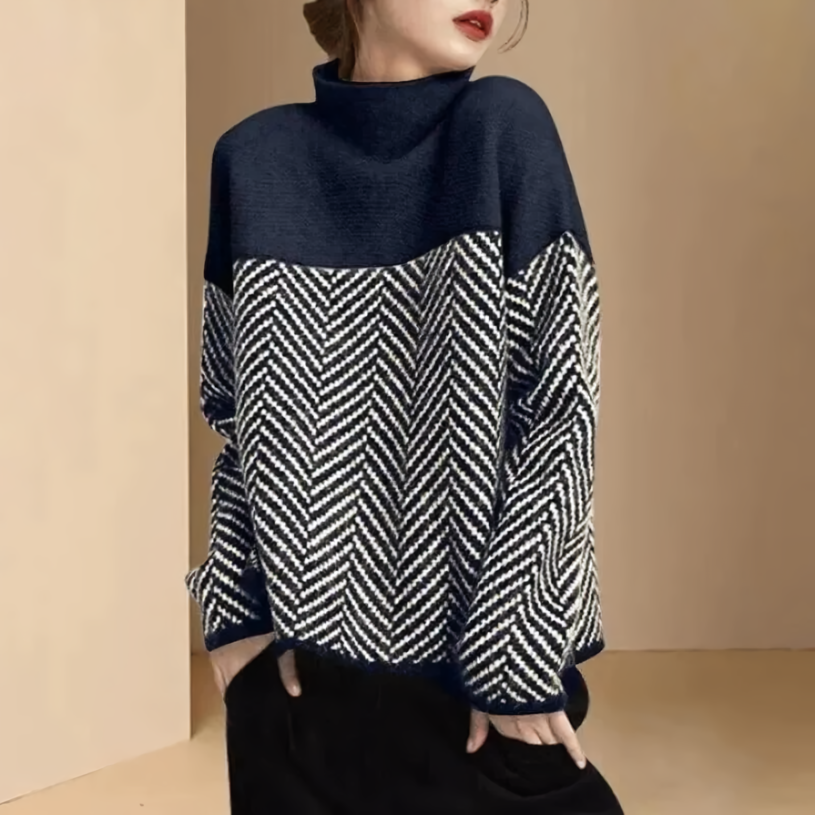 Maglione Oversize Bicolor | Stile Cozy-Chic | Perfetto per l’Inverno