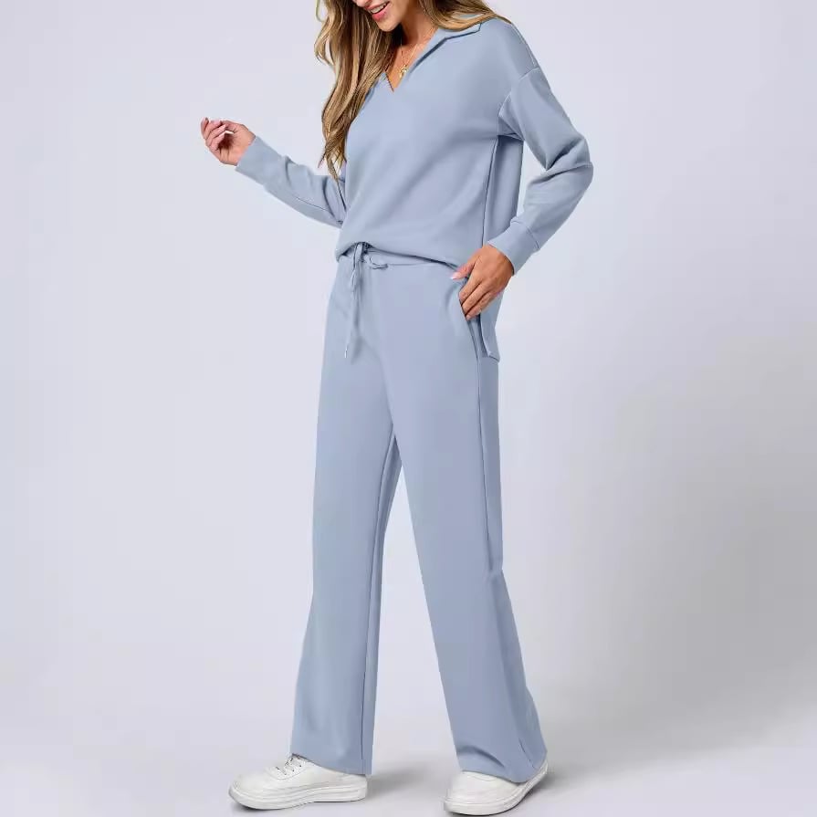 Completo loungewear con felpa e pantaloni larghi