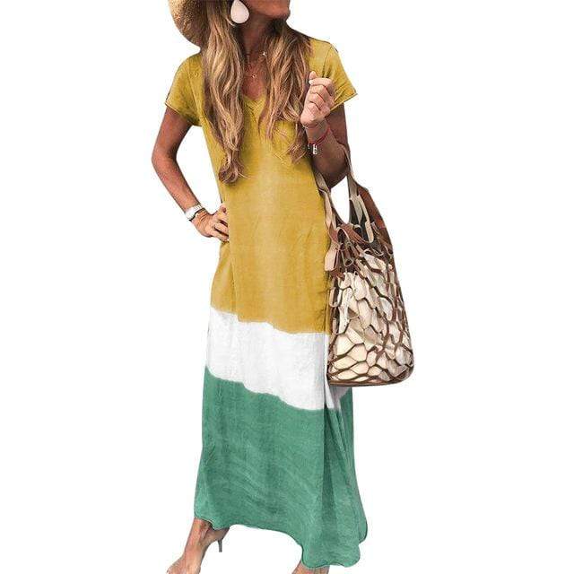 Abito Lungo Casual | Cotone Lino | Stile Color Block